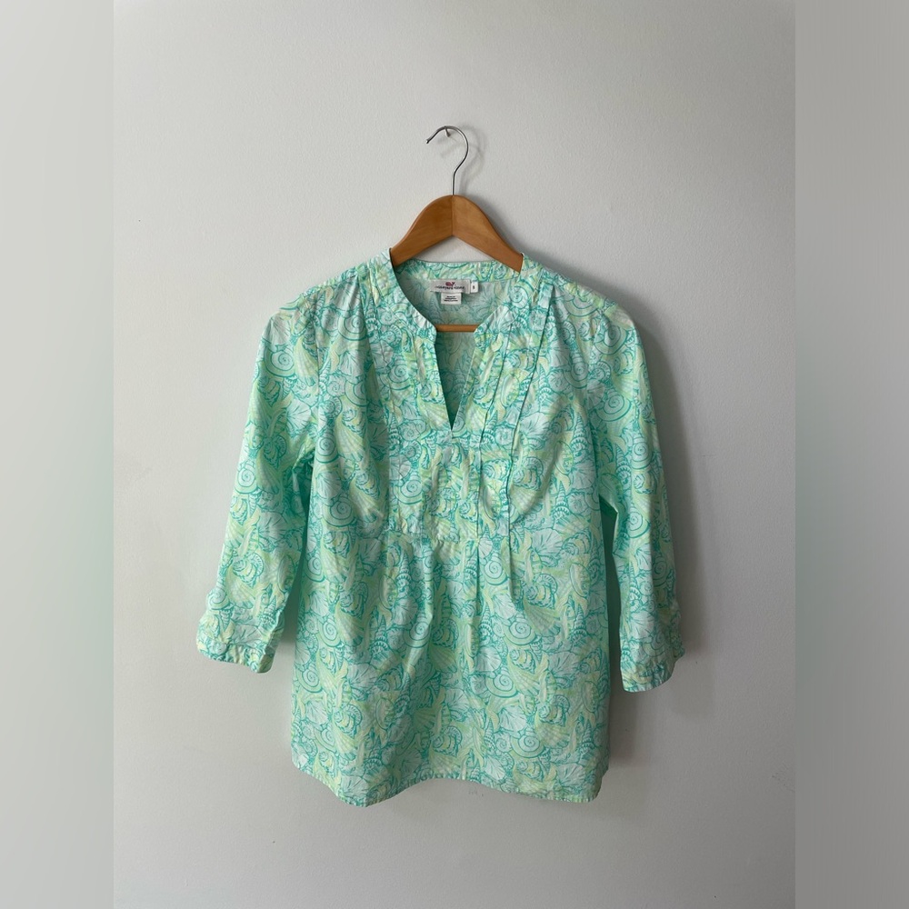 Vineyard Vines Aqua Shell Pattern Long Sleeve Blo… - image 2